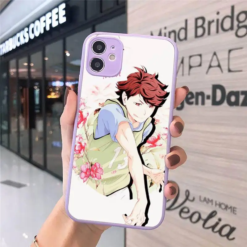 

Anime Haikyuu Oikawa funda Phone Case For iPhone 12 11 Mini Pro XR XS Max 7 8 Plus X Matte transparent Purple Back Cover