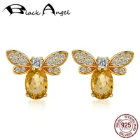 black angel luxury citrine cute bee earrings 2020 new 925 silver gemstone insect stud earring for women jewelry wholesale