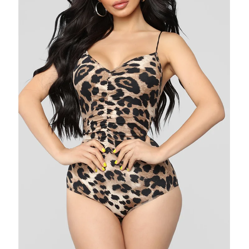 Сексуальный модный леопардовый комбинезон костюм в обтяжку женский Цельный