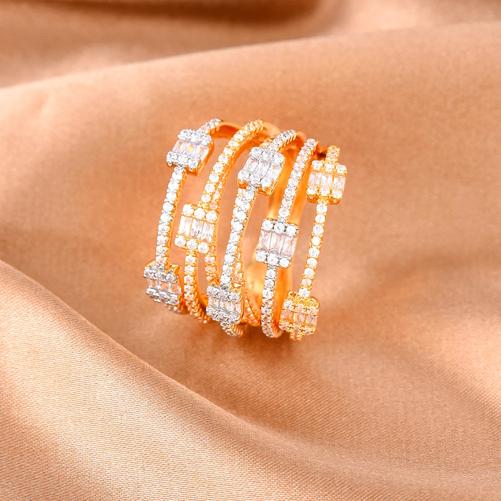 

SisCathy luxury Inlaid micro cubic zircon Width Rings for women hollow annulus enlace Metal Finger Ring party Jewelry female