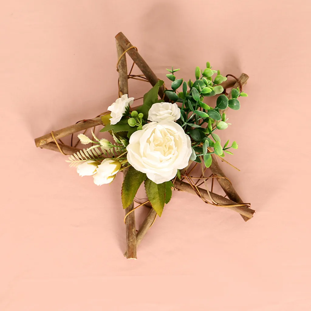 Wooden Artificial Flower Wreath Door Hanging Wall Window Wedding Decoration Ornament Gift Wind Chimes Art Pendant 7.24 | Дом и сад