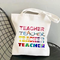 supplier teacher colored letters printed tote bag women harajuku shopper handbag shoulder shopping bag lady gift canvas bag
