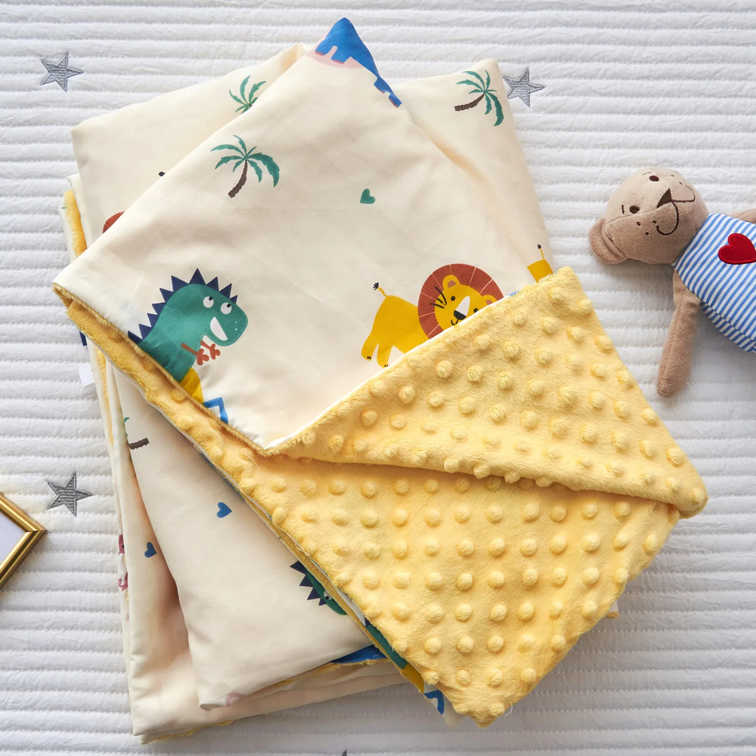 

Baby Bedding Blankets Swaddling Newborn Diapers Thermal Soft Fleece Blanket Cartoon Print Set Cotton Quilt Bath Size110x150
