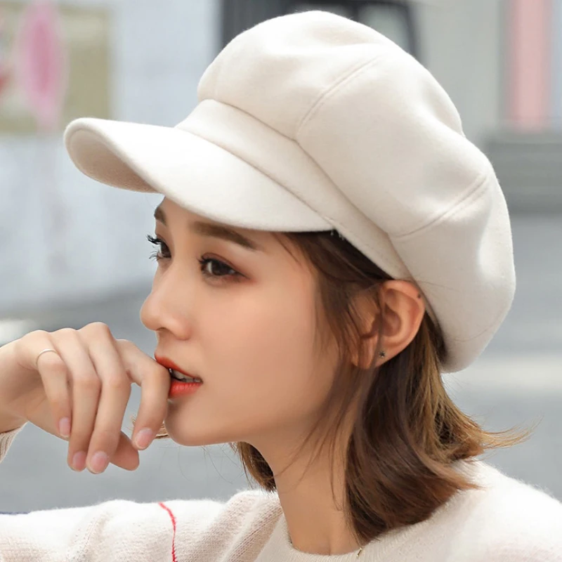 

Auutmn Winter Hats for Women Solid Plain Octagonal Newsboy Cap Men Ladies Casual Wool Hat Winter Beret Women Painter Cap