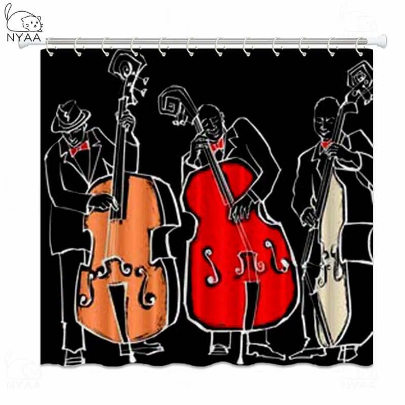 

Nyaa Jazz Band Shower Curtains Music Waterproof Polyester Fabric Bathroom Curtains For Home Decor