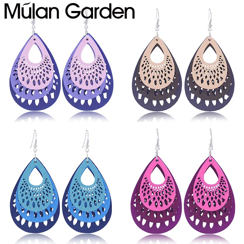 M & G геометрические африканские деревянные серьги для женщин цветные полые в