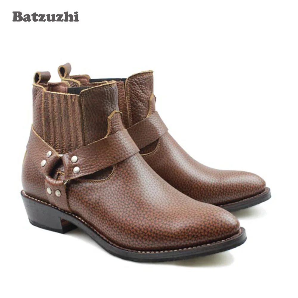 

Крутые мужские ботинки ручной работы, обувь с острым носком, мужские Ботильоны из натуральной кожи, ковбойские мотоциклетные ботинки в запа...