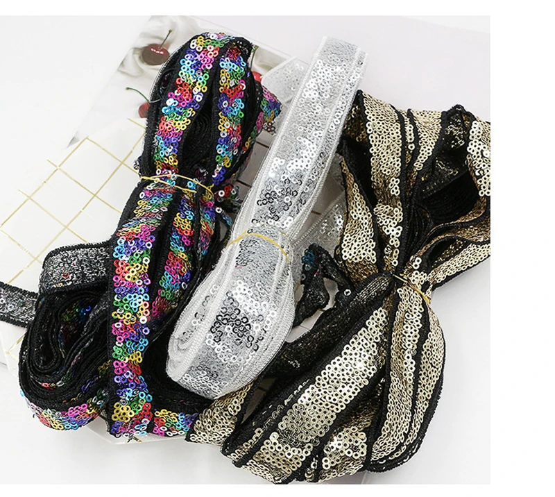 

5 yards 2cm polyester mesh yarn woven embroidery sequins lace wedding DIY handmade neckwear stage dress craft accessories