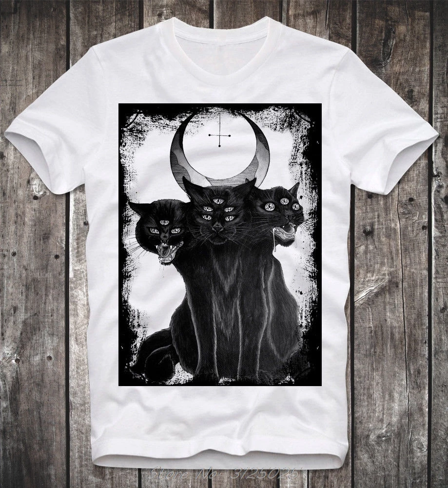 Футболка с тремя головами и кошкой сатаной сатанизмом сатанисмусом Антоном Леви