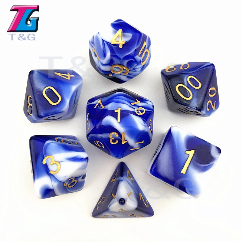 Прозрачный красный и белый цвет кости D4-D20 для ролевых игр - Цвет: L01 Blue