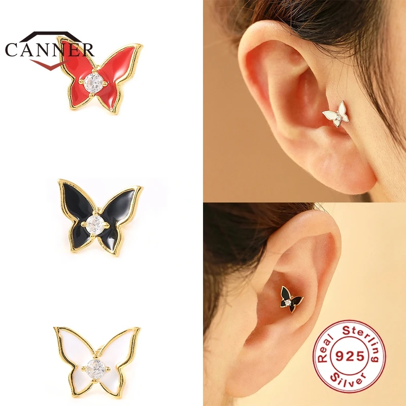 

CANNER 925 Sterling Silver Butterfly Oil Drip Enamel pierced Stud Earrings for Women Silver 925 Piercing Earings Gifts Jewelry