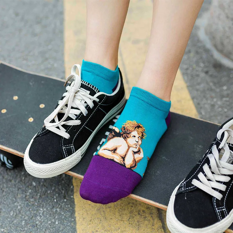 5 пар/компл. для женщин из хлопка арт короткие носки с принтом Забавный чехол