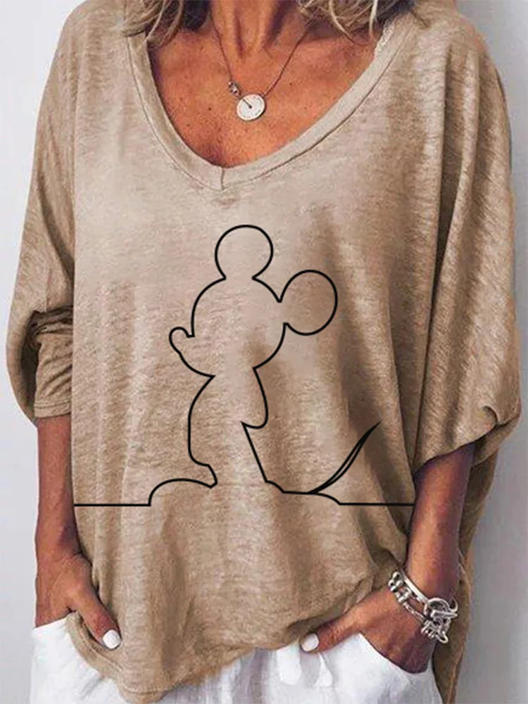 

2021 Summer Hot Sale Printed Casual V-neck Sleeve Pullover Ladies T-shirt