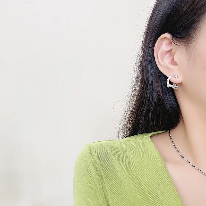 

925 Sterling Silver Korea Temperament Fashion Design Chain Stud Earrings Gift For Women Minimalist Unusual Wedding Fine Jewelry