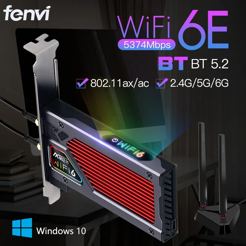 

Беспроводная Wlan-карта Fenvi FV-AXE3000 Wi-Fi 6E AX210 Bluetooth 5.2 5374M 2,4G/5G/6G 802.11AX/AC WiFi6 AX200NGW PCIe Wi-Fi адаптер