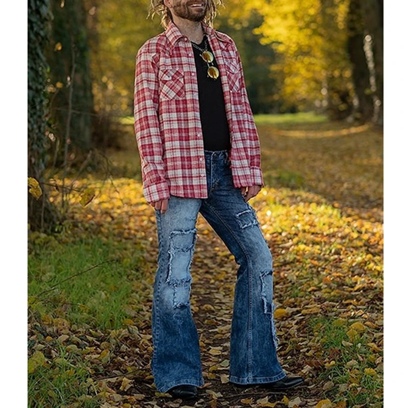 Джинсы мужские прямые рваные винтажные брюки с завышенной талией джинсовые