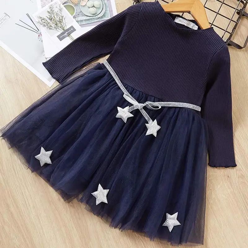 blue AZ1490 Bear Leader/нарядное платье для девочек новые зимние детские платья для девочек трикотажная детская одежда с длинными рукавами милый фруктовый узор, Vestido, 2 шт - Цвет: blue AZ1490