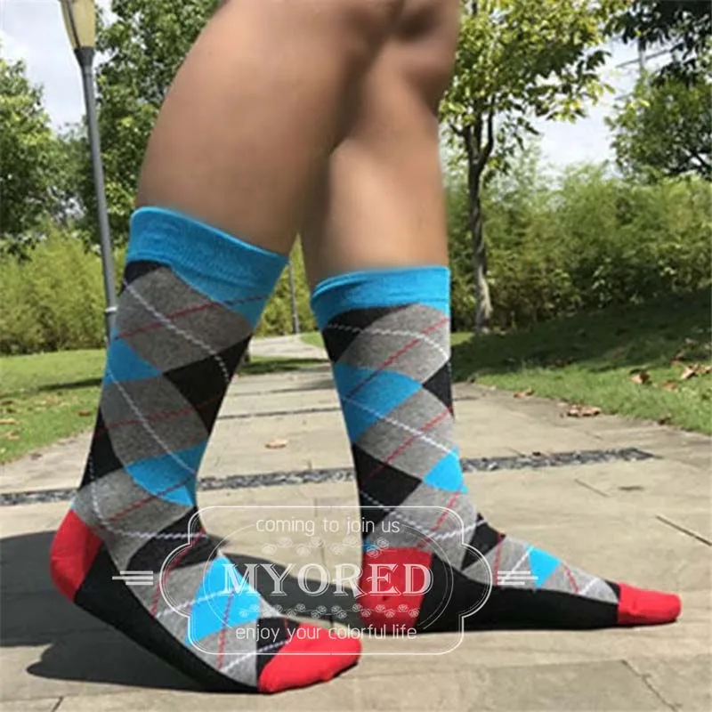 MYORED 5 пар/лот мужские хлопковые носки с узором ромбиками для мужчин повседневные