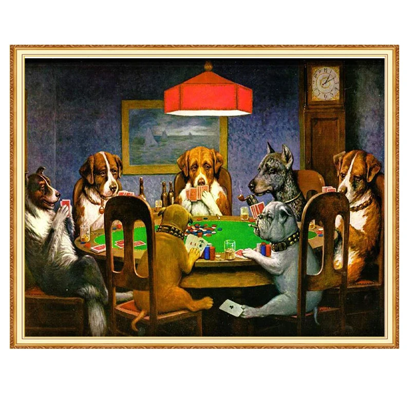 Алмазная живопись MEIAN вышивка крестиком мозаика с собаками и игральными картами