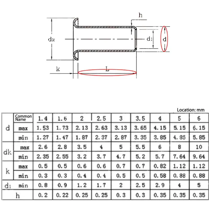 Трубчатые заклепки M0.9 M1.3 M1.5 M1.7 Смешанная печатная плата PCB Nails медная полая