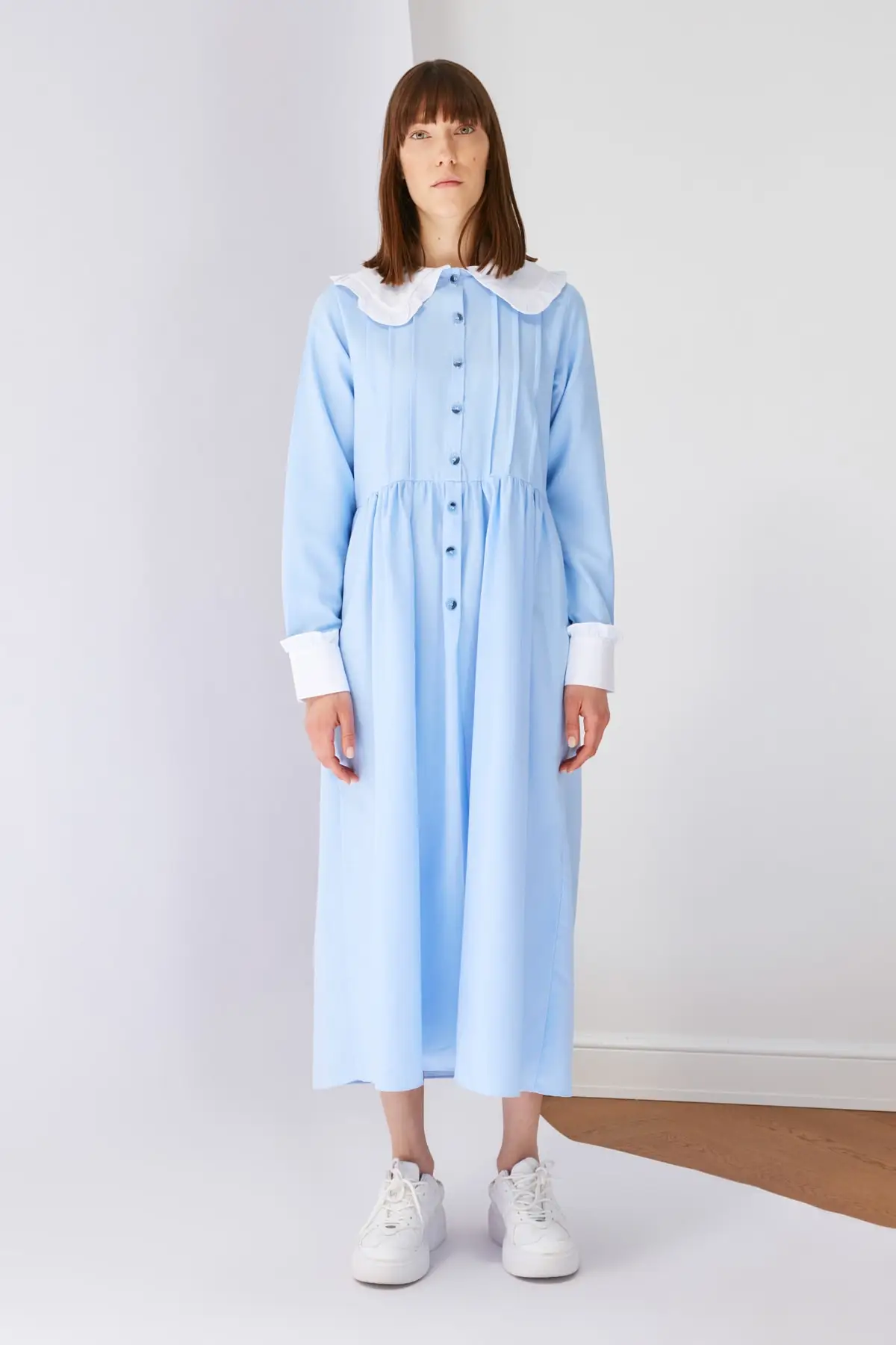 

Blue Collar Cotton Baby Clothes Fashion Muslim Women Hijab Dress