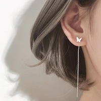 silver color butterfly charm long tassel drop earrings korean fashion hanging earrings famale jewelry girls party gifts