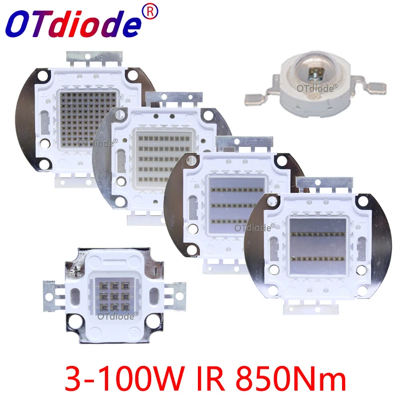 High Power LED Chip IR Infrared 850nm 3W 10W 20W 30W 50W 100W Emitter Diode COB Light Lamp Matrix 850 nm for Night Vision Camera | Лампы и