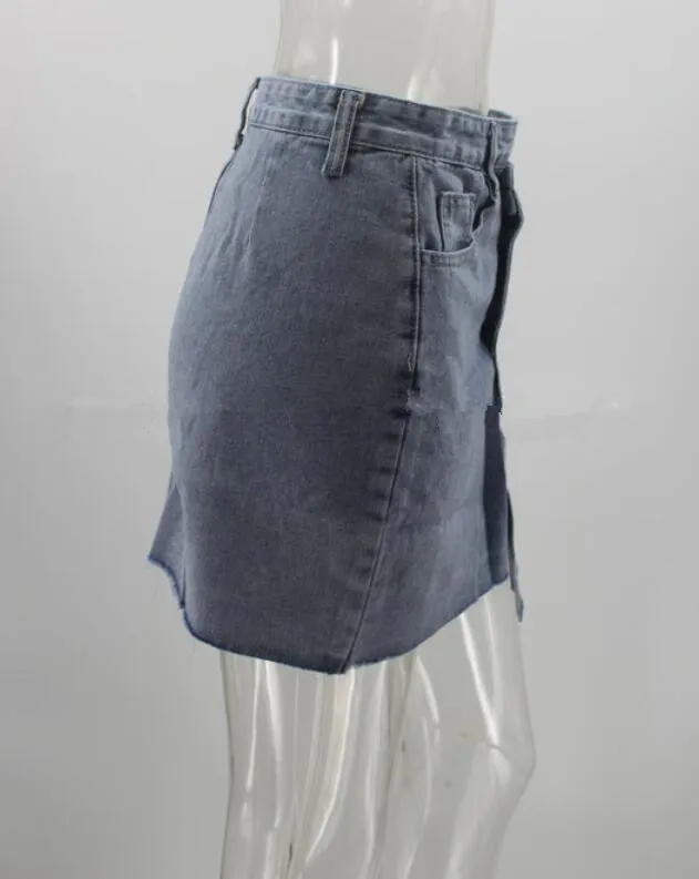 

Chic Sexy Irregular Denim Skirt Women Casual 2021 Summer Solid Color Retro Single-breasted Ladies Mini Jean Skirts w2582
