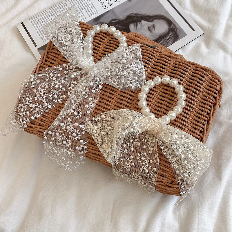 

New Pearl Lace Butterfly Hair Tie Elegant and Fashionable Hair Rope Simple Net Yarn Ladies Hair Accessories