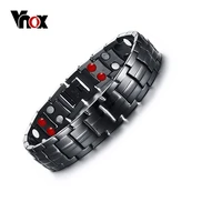 vnox healthy energy bracelet men black chain link stainless steel jewelry with adjustable tool