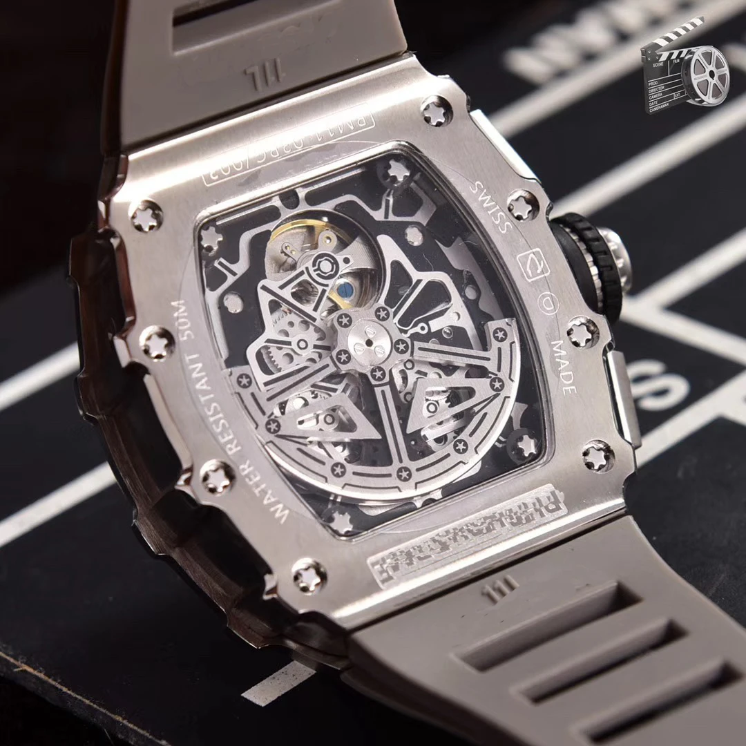 

Classic New Black Red Rubber Men Watch Sapphire Automatic Mechanical Tourbillion Calendar Silver Grey Skeleton Sport AAA+