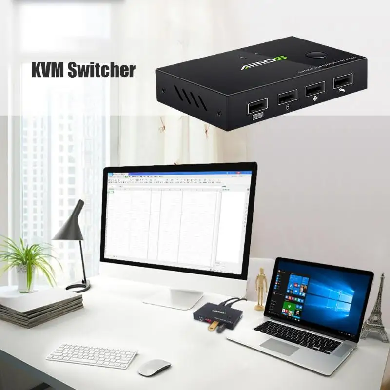 USB KVM-переключатель переключатель 2 в 4 выхода адаптер для клавиатуры мыши