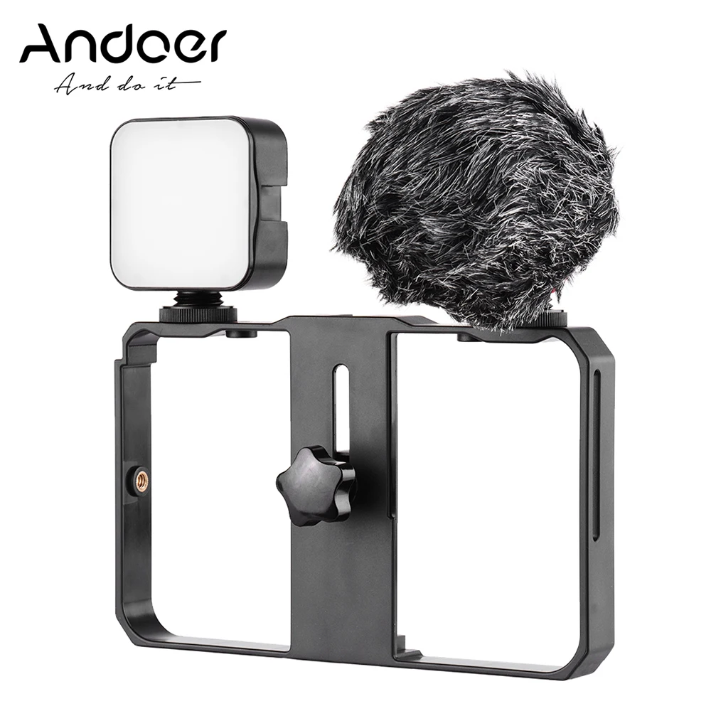 

Комплект для видеокамеры Andoer для смартфона со светодиодной мини-подсветкой, мини-микрофон, крепления холодного башмака для записи телефона...