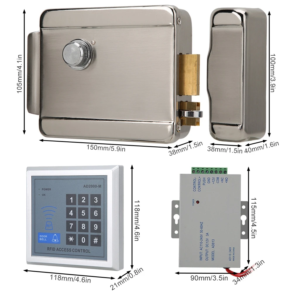 Door Access Control System Electric Lock Remote Doorbell Power Supply 10keyfobs AD2000M Entry | Безопасность и защита