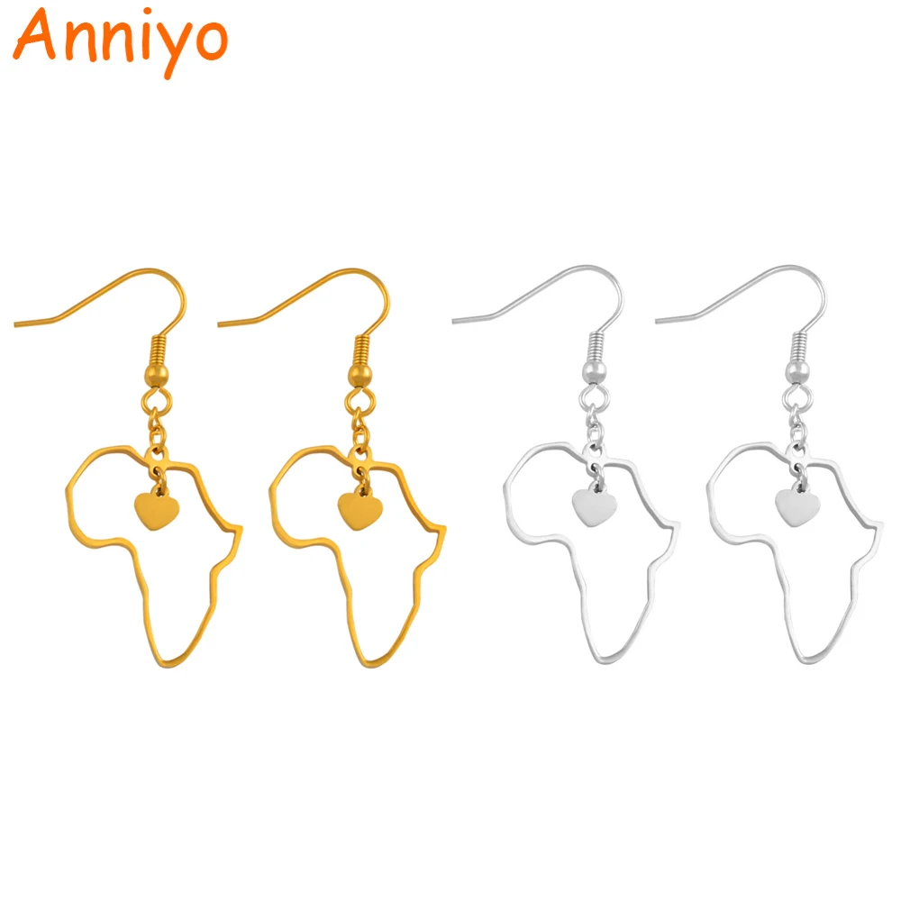 Anniyo/Сердце Карта Африки серьги для женщин Девушка Мода серебро/золото цвет карты Африки ювелирные изделия#045721
