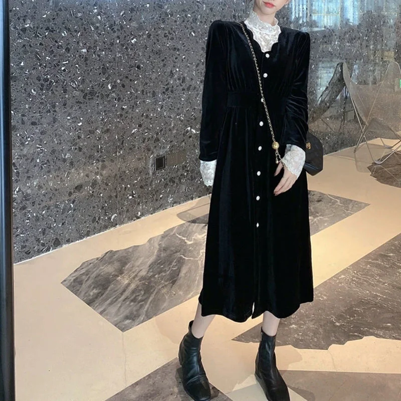 Кружевное длинное зимнее платье 2021 женские вечерние сарафаны велюровые