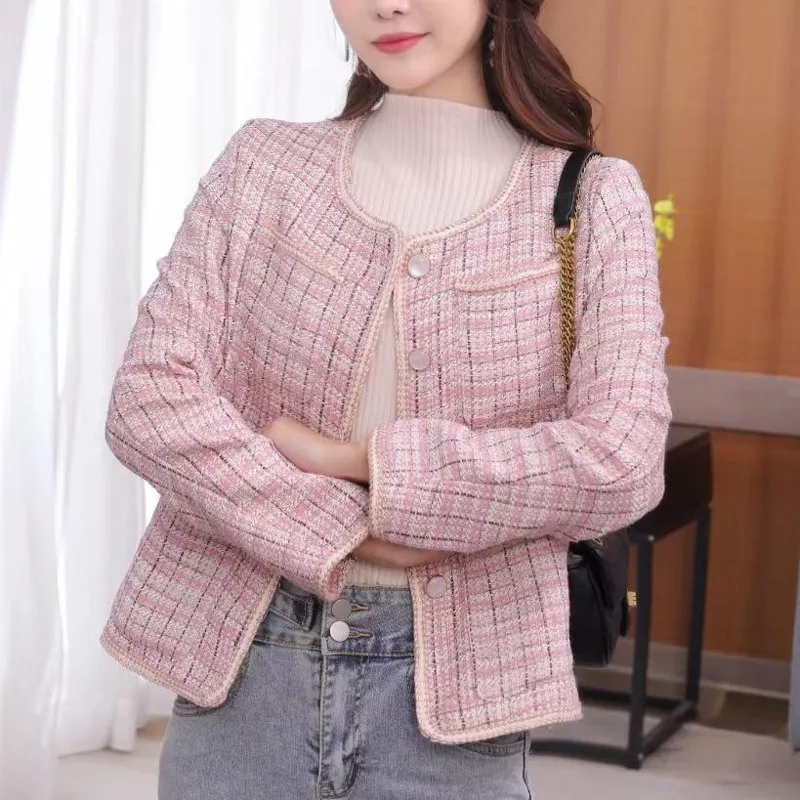 

Autumn Winter Korean Fashion Casual Tweed Jacket Coat Women Single Breasted Outwear Coat Elegant Ladies Streetwear Tweed Jacket