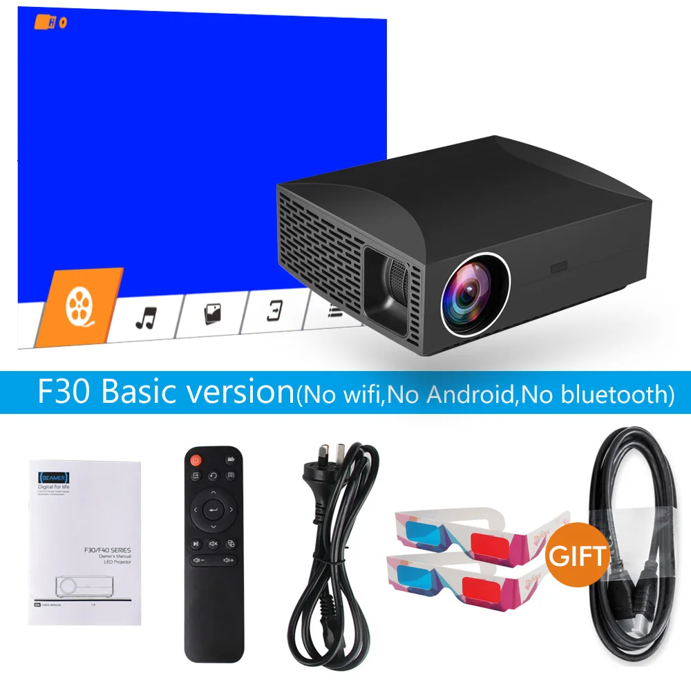 Basic Version ALSTON F30 F30UP Full HD 1080P проектор 4K 6500 люмен кинопроектор проектор Android WiFi Bluetooth HDMI с подарком - Цвет: Basic Version