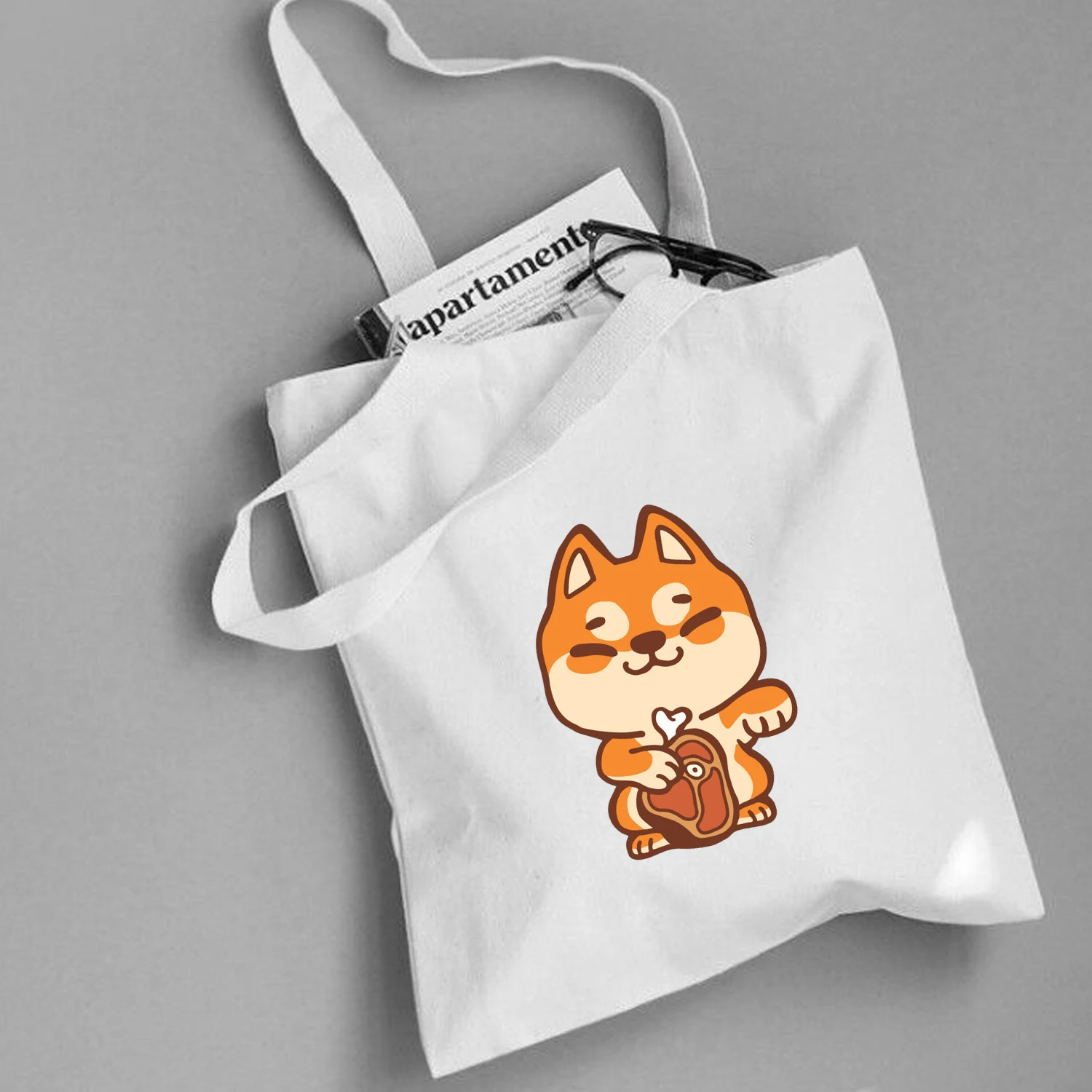 

Women's Canvas Shoulder Bags Woman Kawaii Dog Cartoon Shopping Bags Handbag Casual Tote Bags Ladies Reusable Shopper Eco Bags