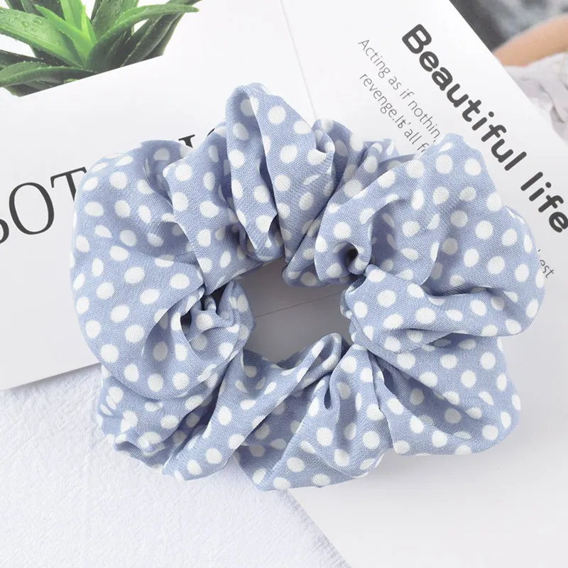 light blue Ruoshui/женские резинки для волос в горошек с цветочным принтом, эластичная лента для волос в стиле бохо, женские аксессуары для волос, держатели для конского хвоста для девушек - Цвет: light blue