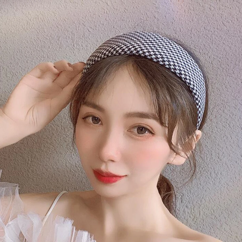 

Houndstooth Pattern Women Headband Wide-brimmed European Style Hair Hoop Bezel Fashion Hairbands For Women Hair Accessories