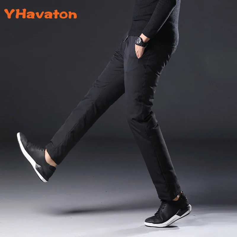 

YHavaton 2022 New Winter Male White Duck Down Pants Men Streetwear Thicken Thermal Trousers Warm Pants With Pockets