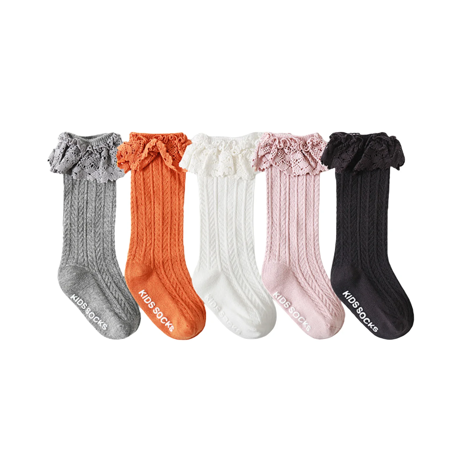 Calcetines transpirables con volantes para ni&ntilde;as peque&ntilde;as, medias de encaje s&oacute;lido de princesa para beb&eacute; reci&eacute;n nacido, antideslizantes, con estampado de letras de encaje 0-3T-0