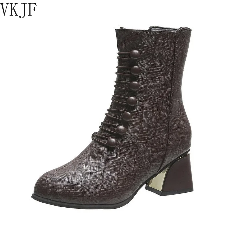 

Winter 2021 New Soft Leather Pointed Toe Breasted Low-heeled Short Boots Female British Style Fashion Wild Martin Boots Female