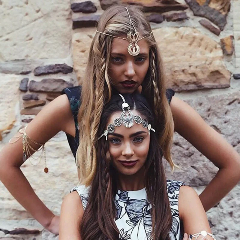 

1pc Women Retro HollowCarved Tassel Hair Accessories Vintage Bohemian Silver Color Ethnic Head Chain Women Hair Jewelry 54cm
