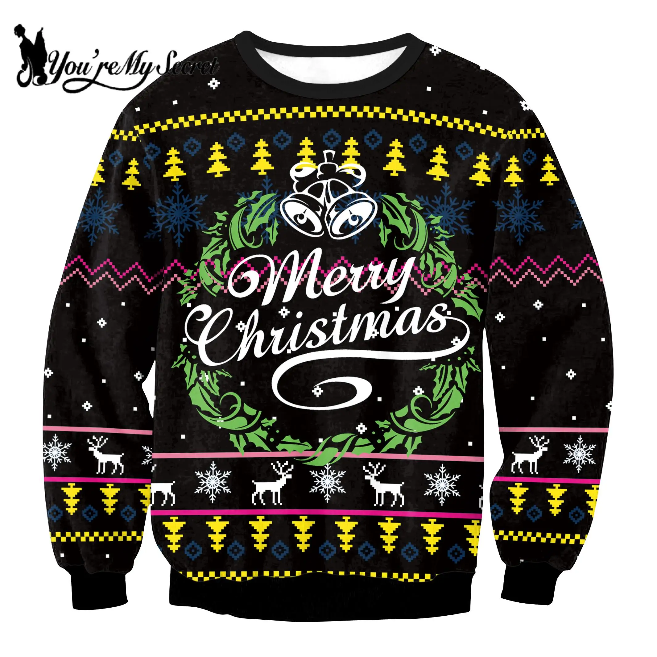 

[You're My Secret] Ugly Christmas Snowflake Print Sweaters Harajuku Casual Pullover Crewneck Hoodies Streetwear Sweatshirts