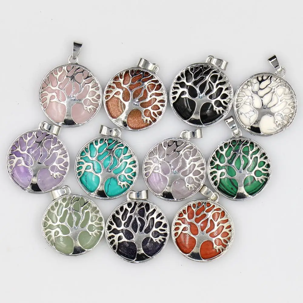 Вставка из натурального камня диаметром 27 5 мм Круглый Подвеска с деревом жизни