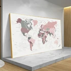Холщовый постер с картой мира, Настенная картина розового цвета, Настенный декор для гостиной, украшение для дома, без рамки
