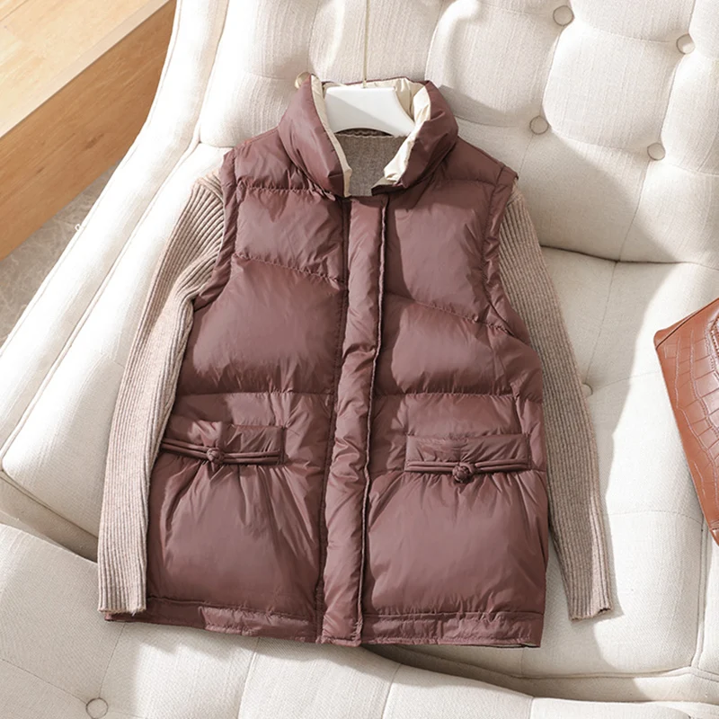

SEDUTMO Winter Duck Down Vest Women Short Vintage Oversize Waistcoat Autumn Puffer Jacket Slim Parkas ED1364