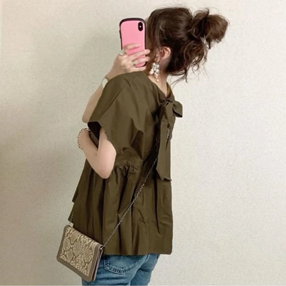 Японская женская блузка на шнуровке с бантом модная плиссированная рубашка